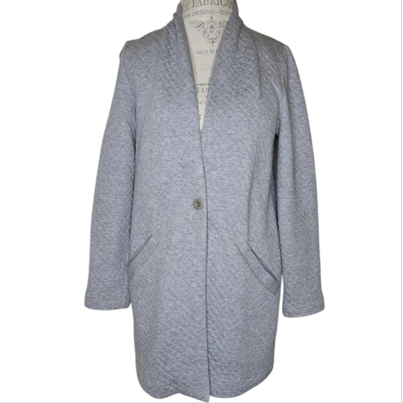 Eileen Fisher Gray Bonded Diamond Quilt One Button Jacket Size S - Picture 1 of 9
